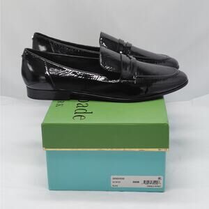 Kate Spade Womens Loafers 8M Black Crinkle Patent Leather Preppy Office Flats